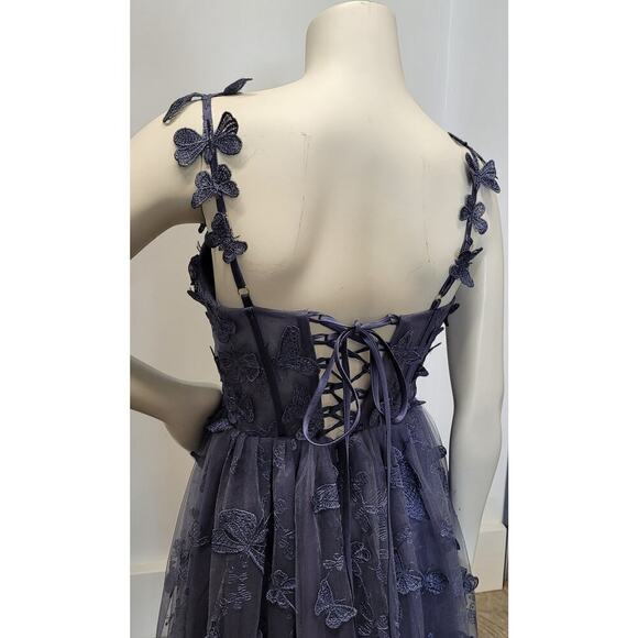 NWT Beautiful Indigo Butterfly Dress Corset Back Formal Prom Wedding Bridesmaid - Picture 2 of 13